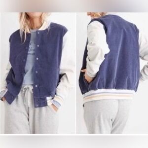 Aerie Corduroy Blue and White Varsity Jacket